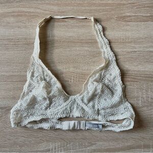 AERIE Floral Lace Bralette Halter unwired backless adjustable light support bra